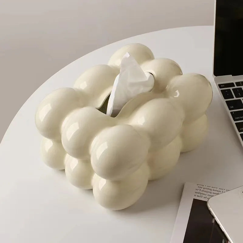 Ceramic Tissue Box with Drawer – Cotton Candy Style